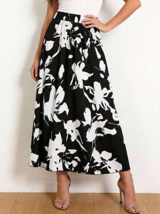 Women Random Print Casual Skirt Black Vacation Summer - Picture 3 of 8